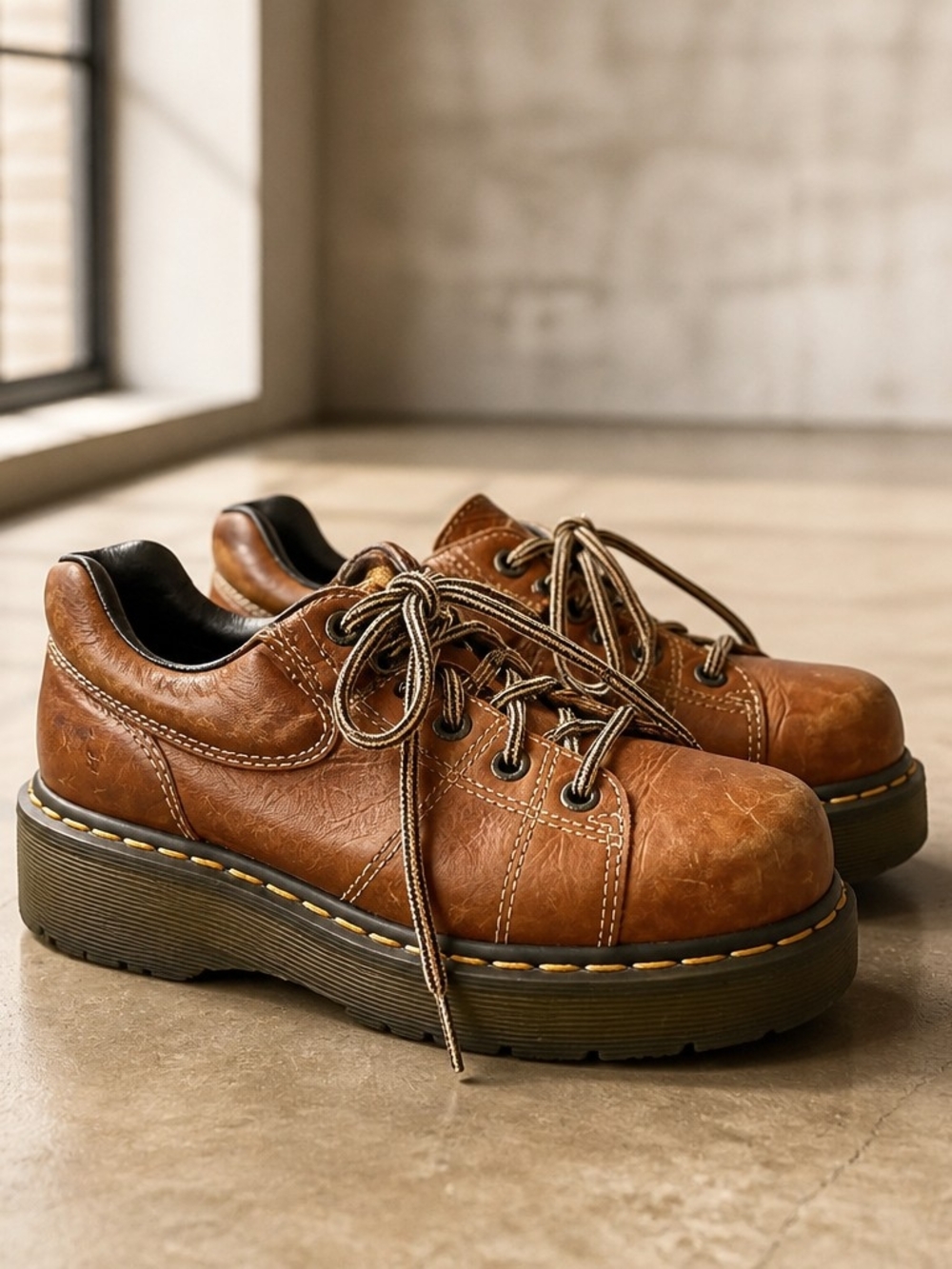 Vintage Dr. Martens 9806 Brown Leather Lace-Up Platform Oxfords